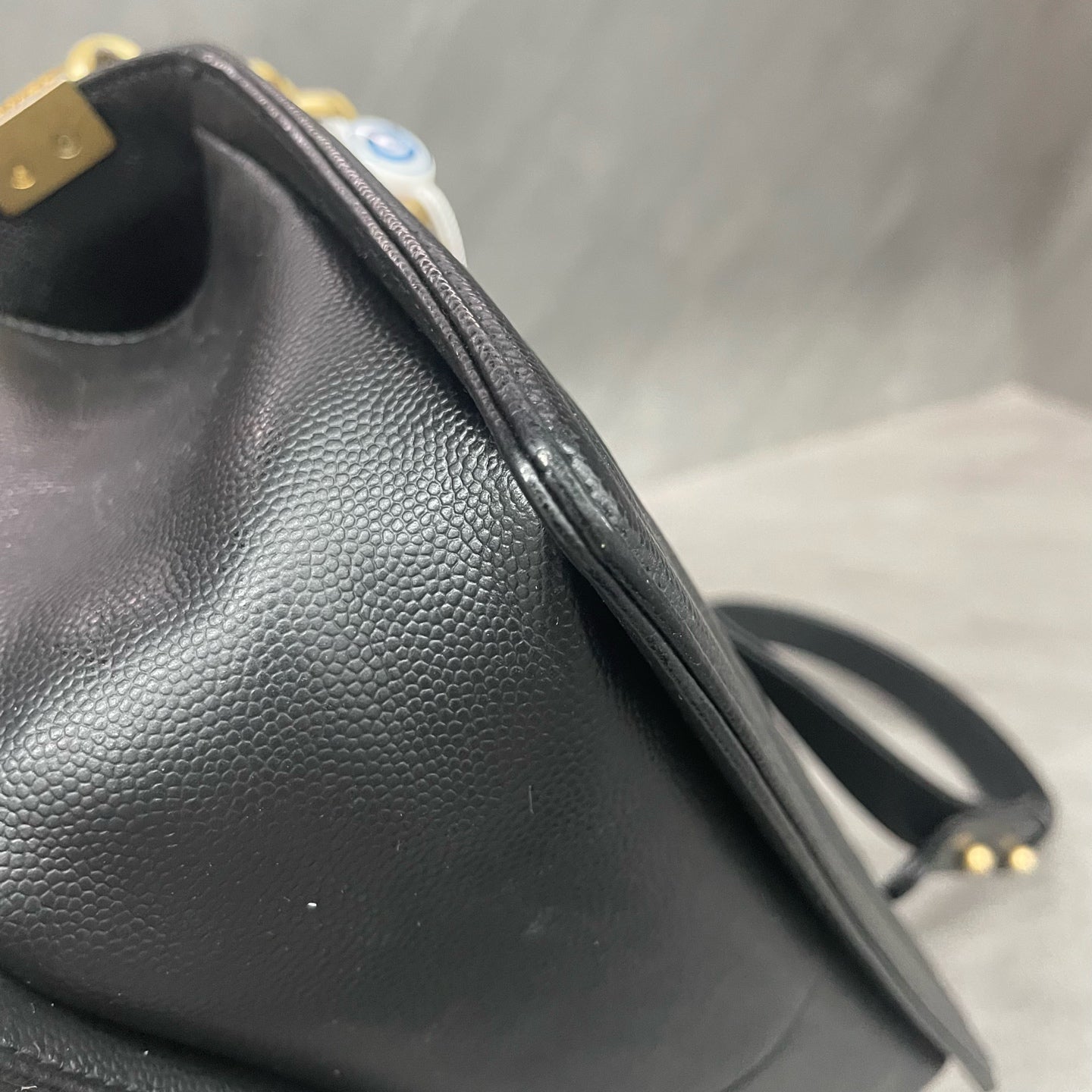 Chanel leboy lichee pattern cowhide Middle size Black-Gold