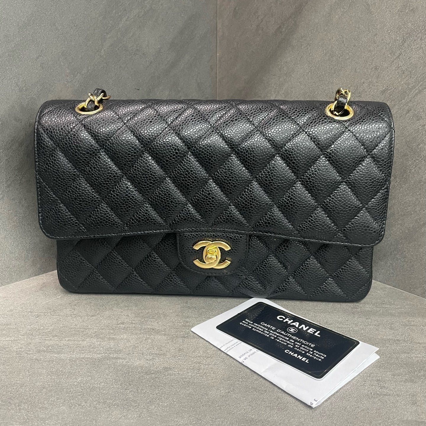 Chanel Classic Flap Lichee pattern middle size Black-Gold
