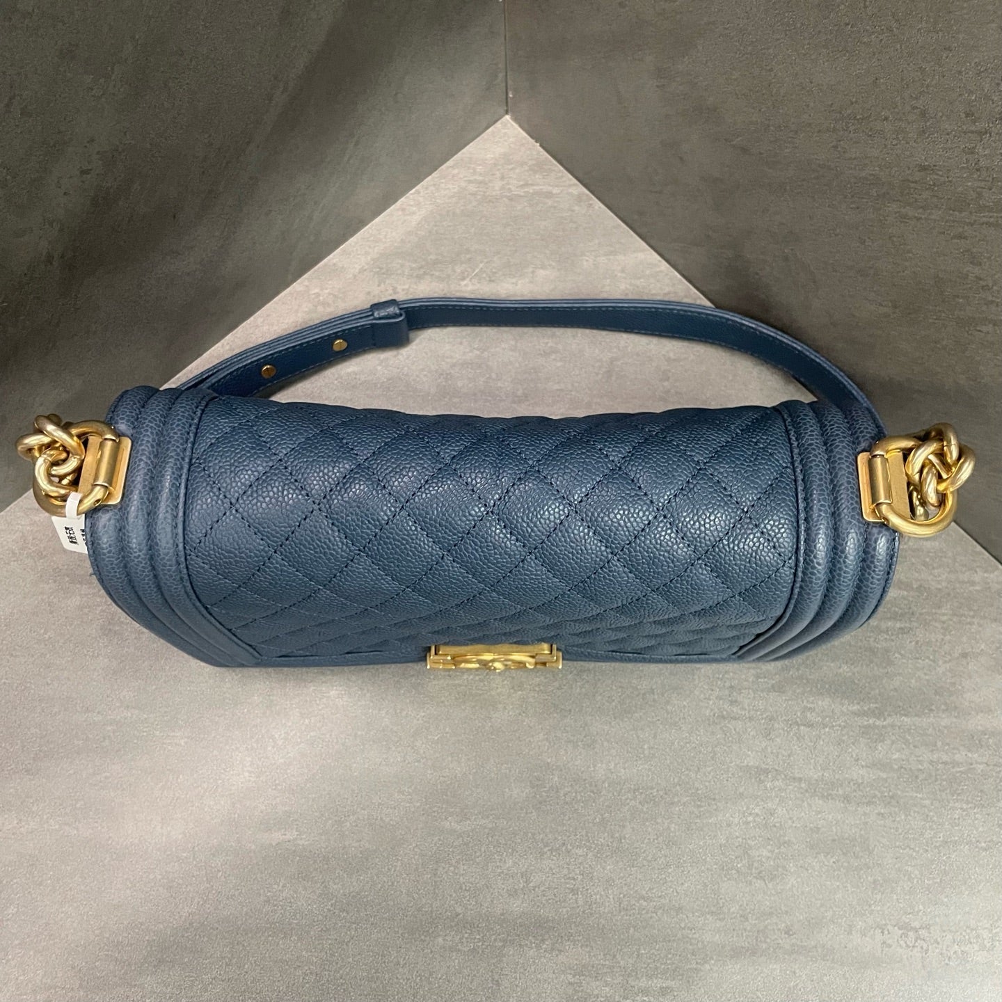 Chanel leboy lichee pattern cowhide middle sizeBlue-Gold