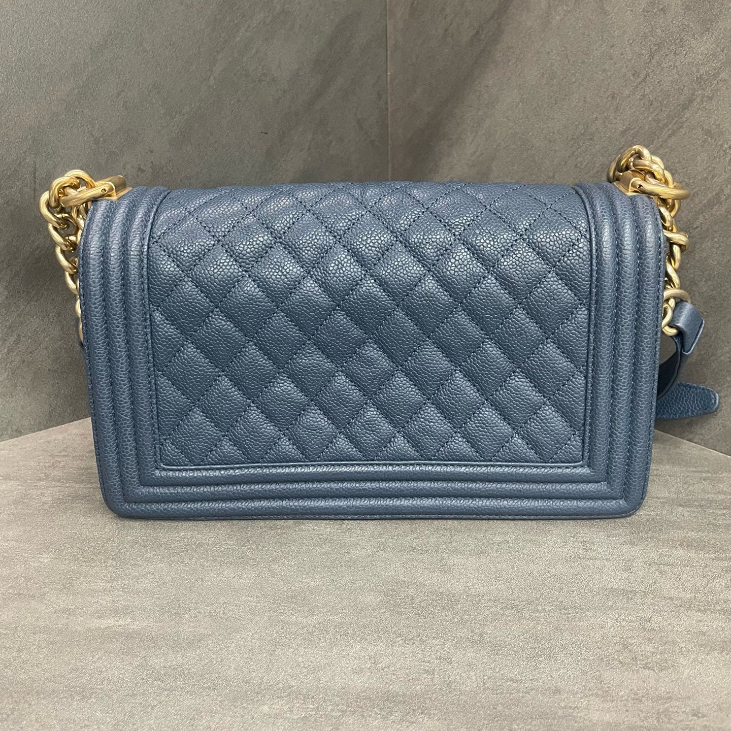 Chanel leboy lichee pattern cowhide middle sizeBlue-Gold