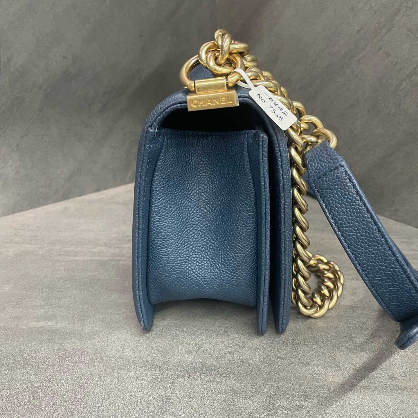 Chanel leboy lichee pattern cowhide middle sizeBlue-Gold
