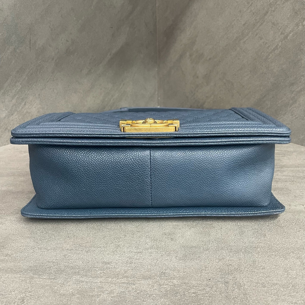 Chanel leboy lichee pattern cowhide middle sizeBlue-Gold