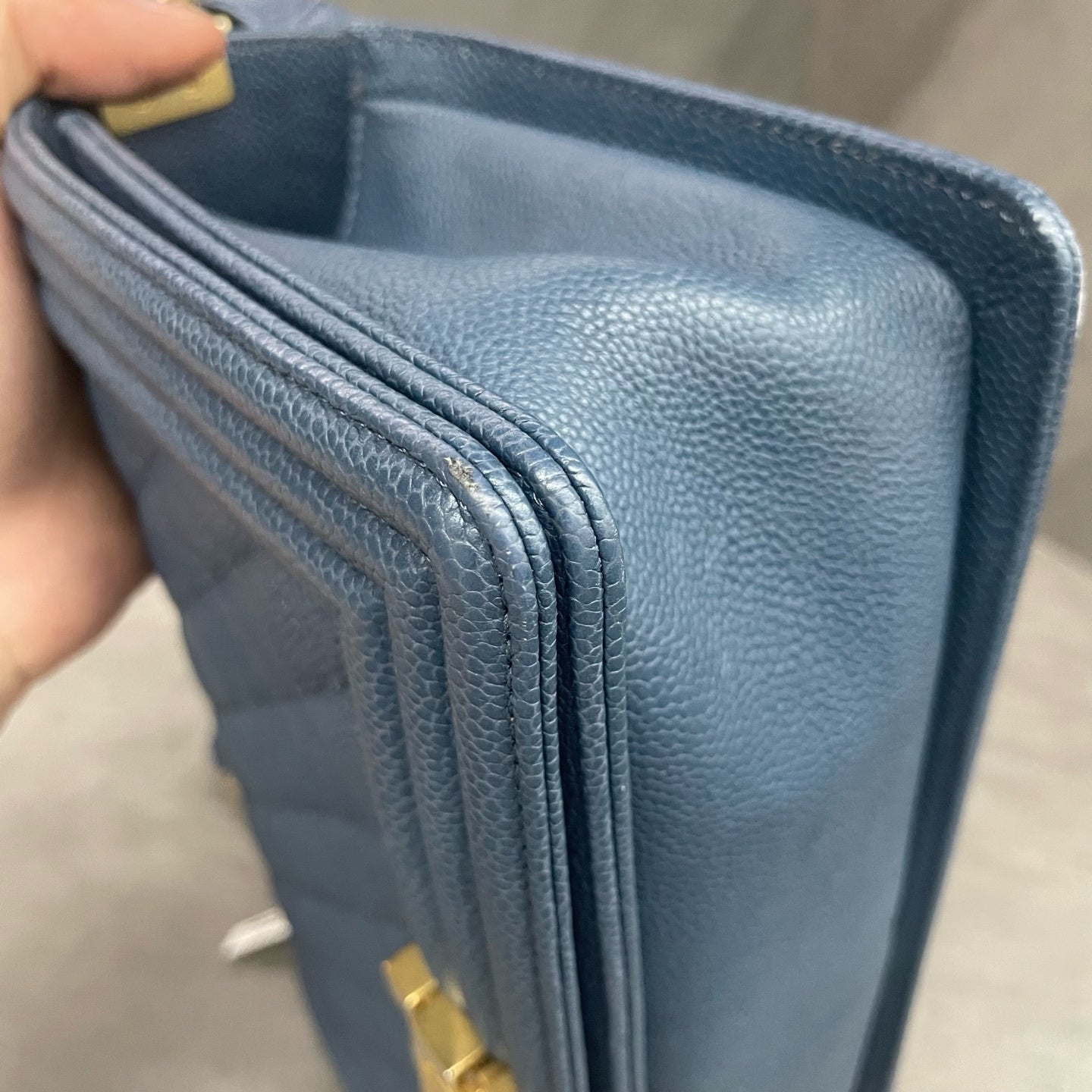 Chanel leboy lichee pattern cowhide middle sizeBlue-Gold