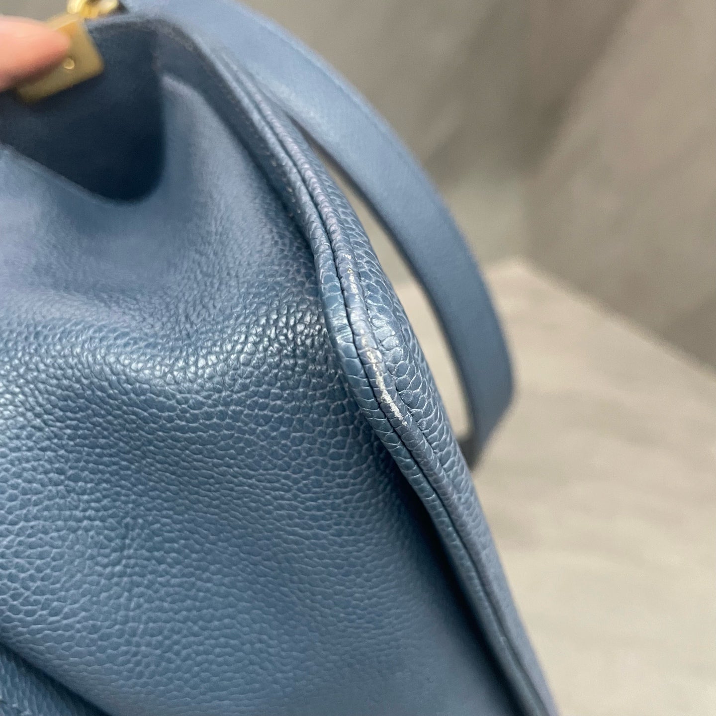 Chanel leboy lichee pattern cowhide middle sizeBlue-Gold