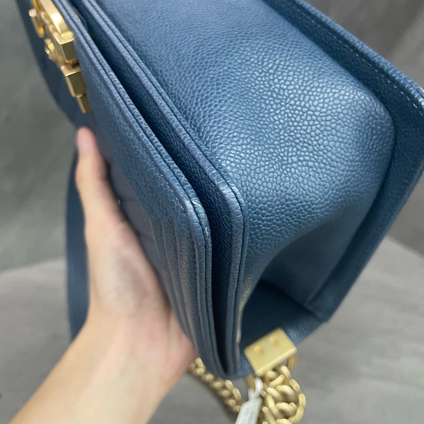 Chanel leboy lichee pattern cowhide middle sizeBlue-Gold