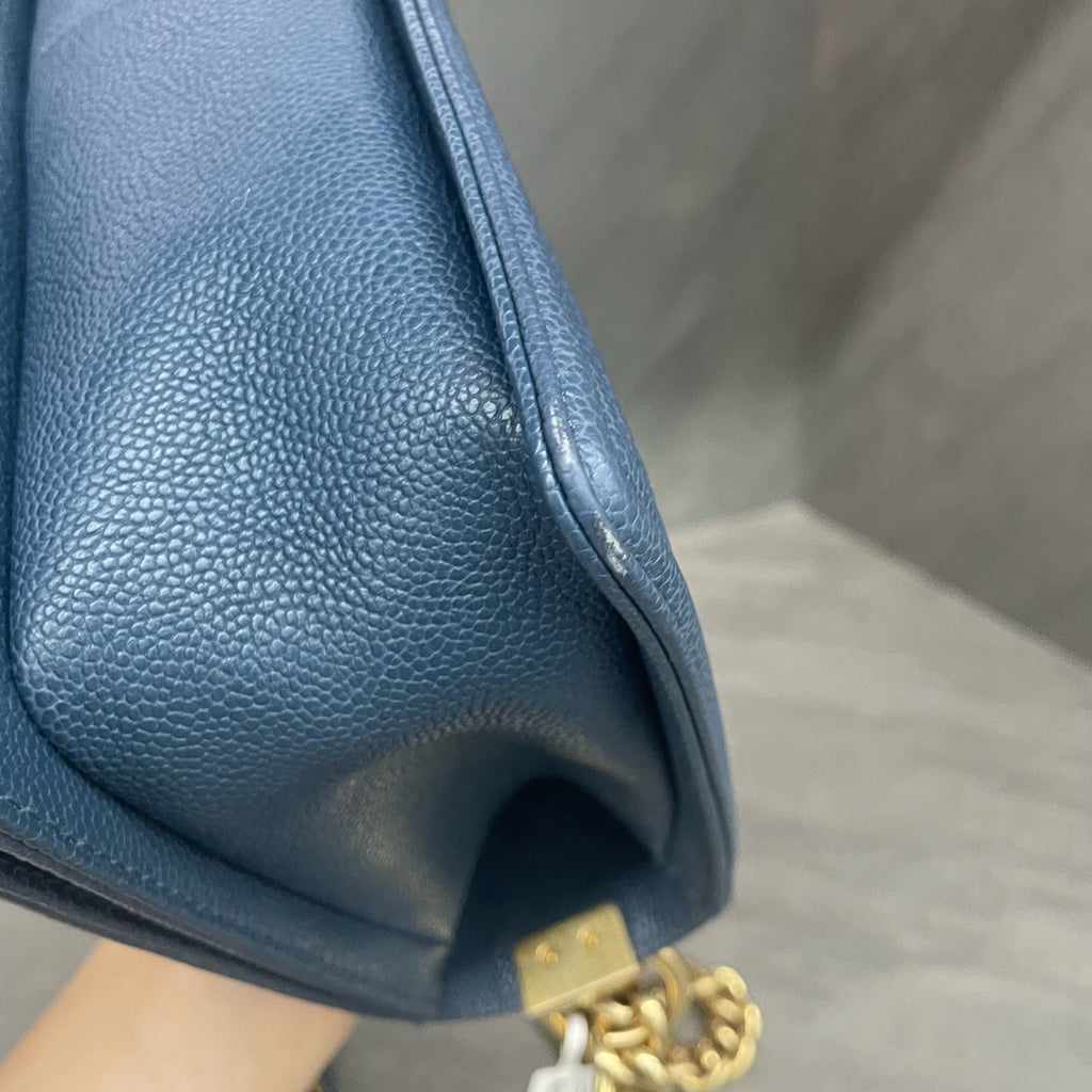Chanel leboy lichee pattern cowhide middle sizeBlue-Gold