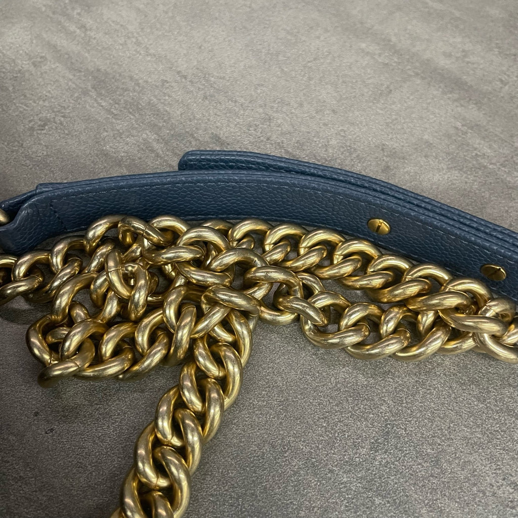 Chanel leboy lichee pattern cowhide middle sizeBlue-Gold