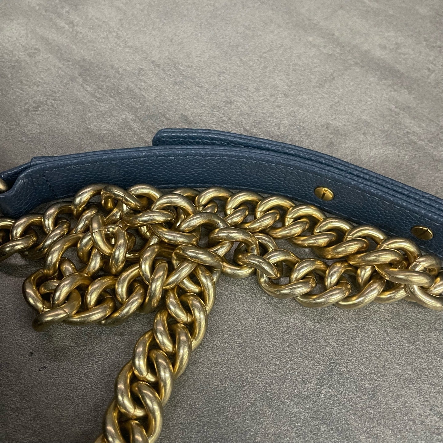 Chanel leboy lichee pattern cowhide middle sizeBlue-Gold