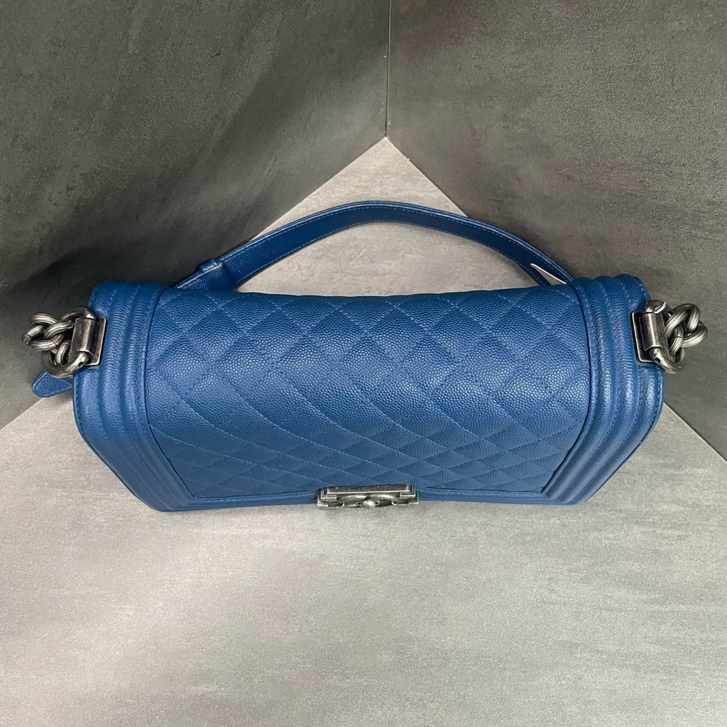 Chanel leboy lichee pattern cowhide middle size Blue-Sliver