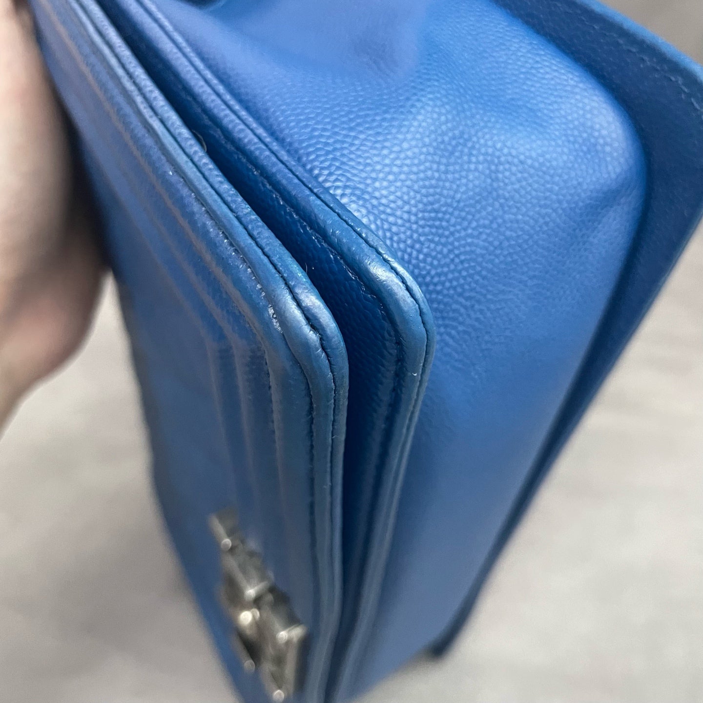 Chanel leboy lichee pattern cowhide middle size Blue-Sliver