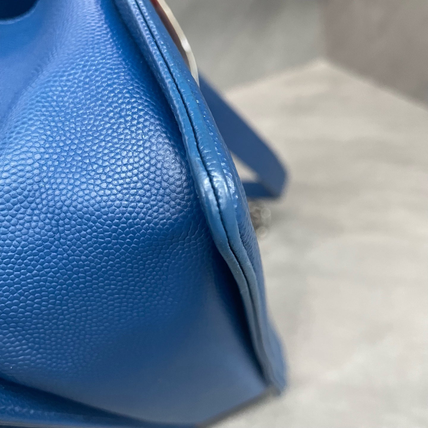 Chanel leboy lichee pattern cowhide middle size Blue-Sliver