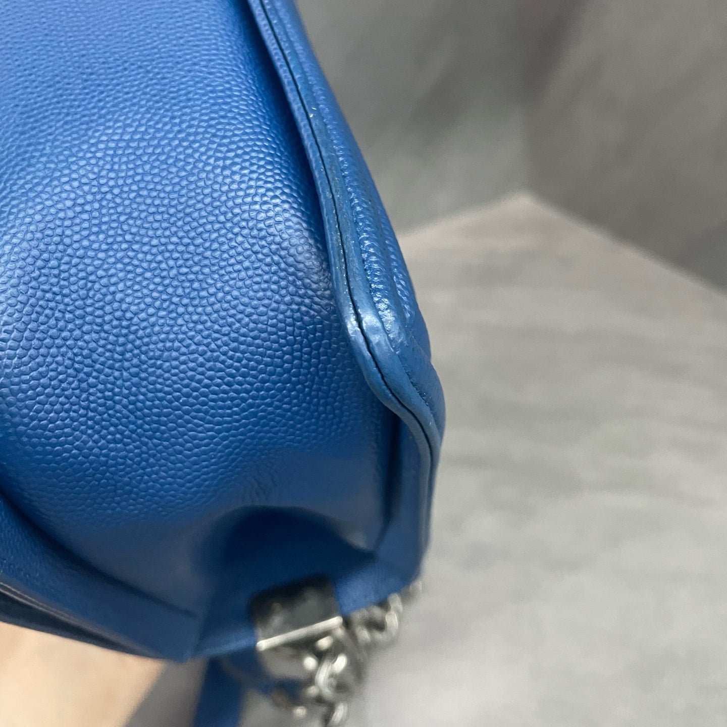 Chanel leboy lichee pattern cowhide middle size Blue-Sliver