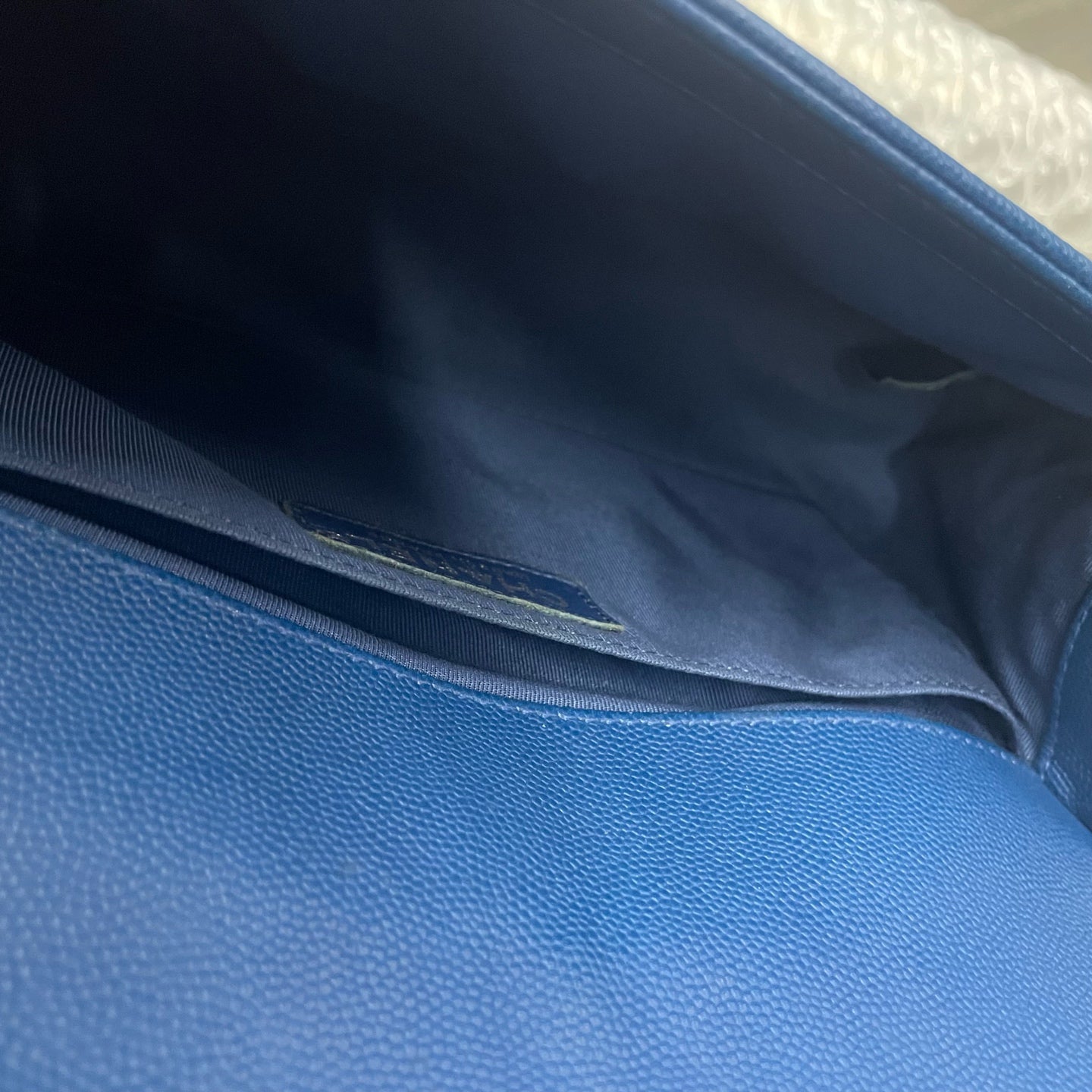 Chanel leboy lichee pattern cowhide middle size Blue-Sliver
