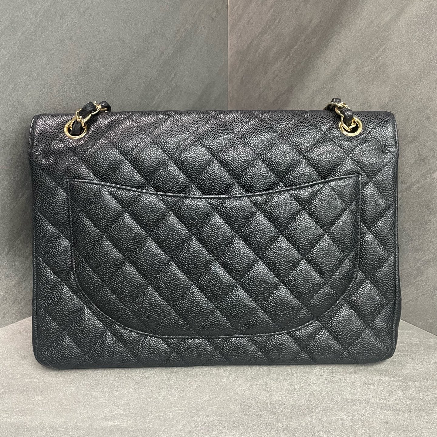 Chanel Classic Flap  lichee pattern cowhide Maxi Black-Gold