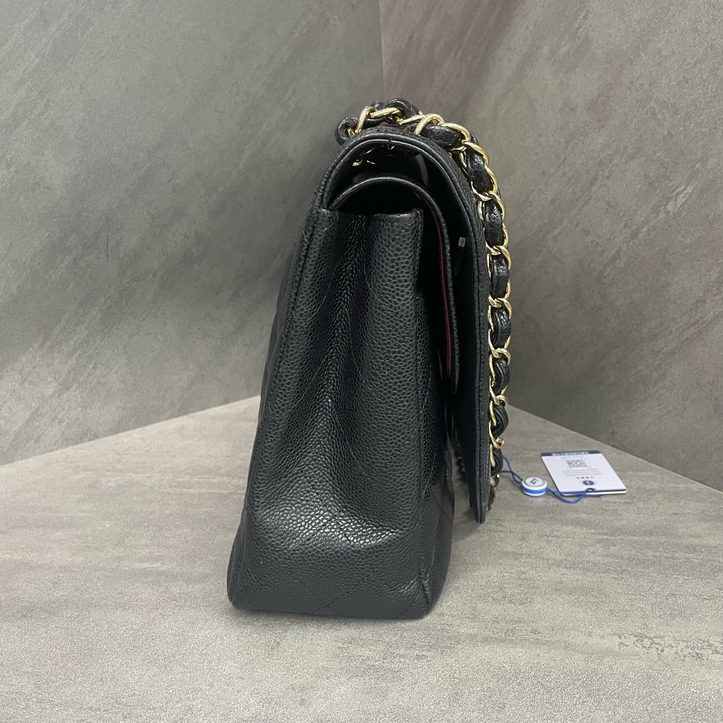 Chanel Classic Flap  lichee pattern cowhide Maxi Black-Gold