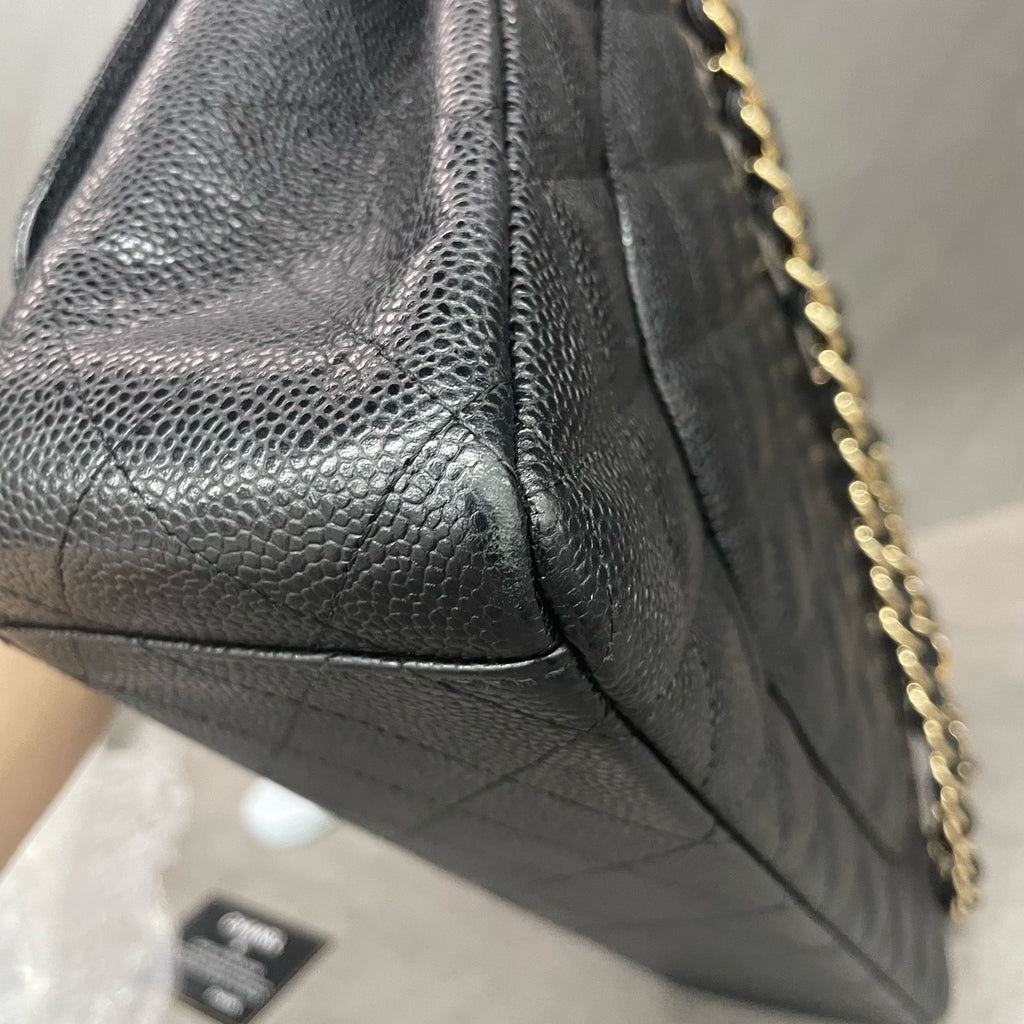 Chanel Classic Flap  lichee pattern cowhide Maxi Black-Gold