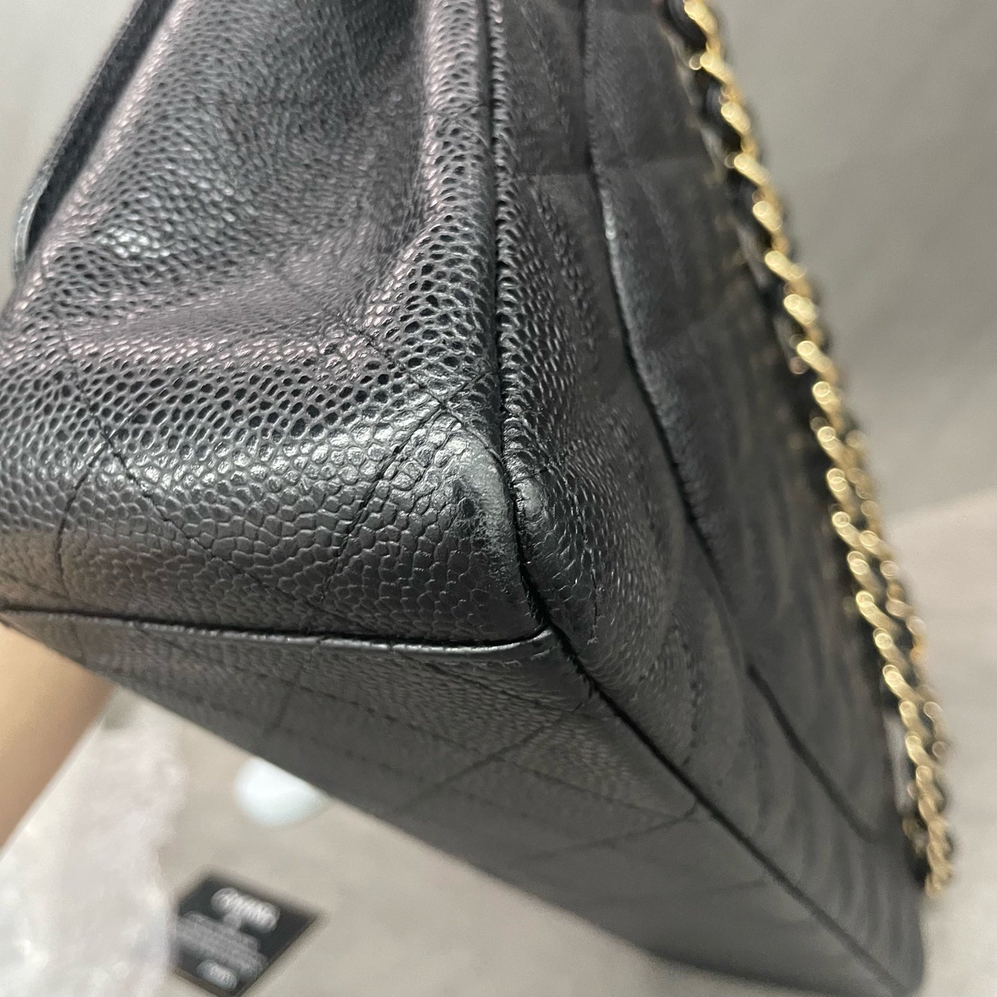 Chanel Classic Flap  lichee pattern cowhide Maxi Black-Gold