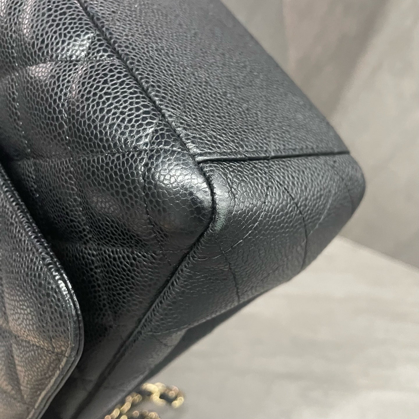 Chanel Classic Flap  lichee pattern cowhide Maxi Black-Gold