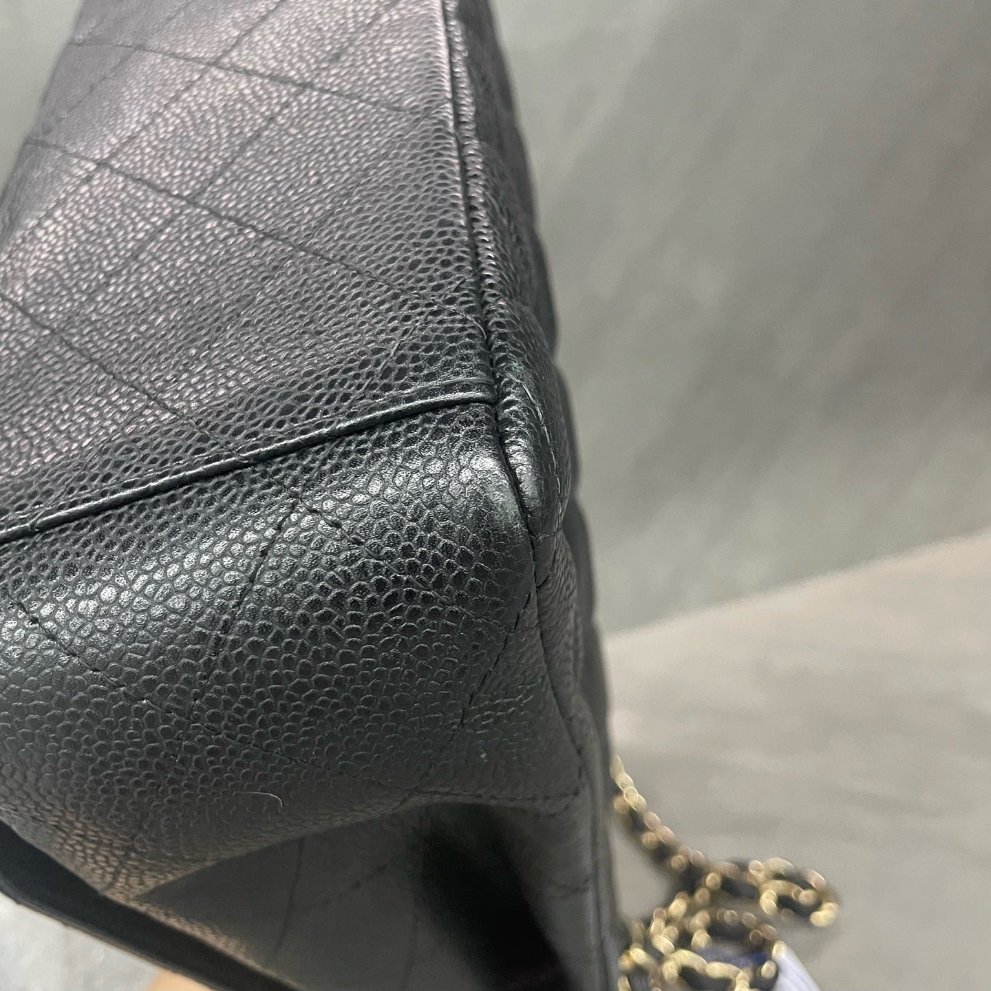 Chanel Classic Flap  lichee pattern cowhide Maxi Black-Gold