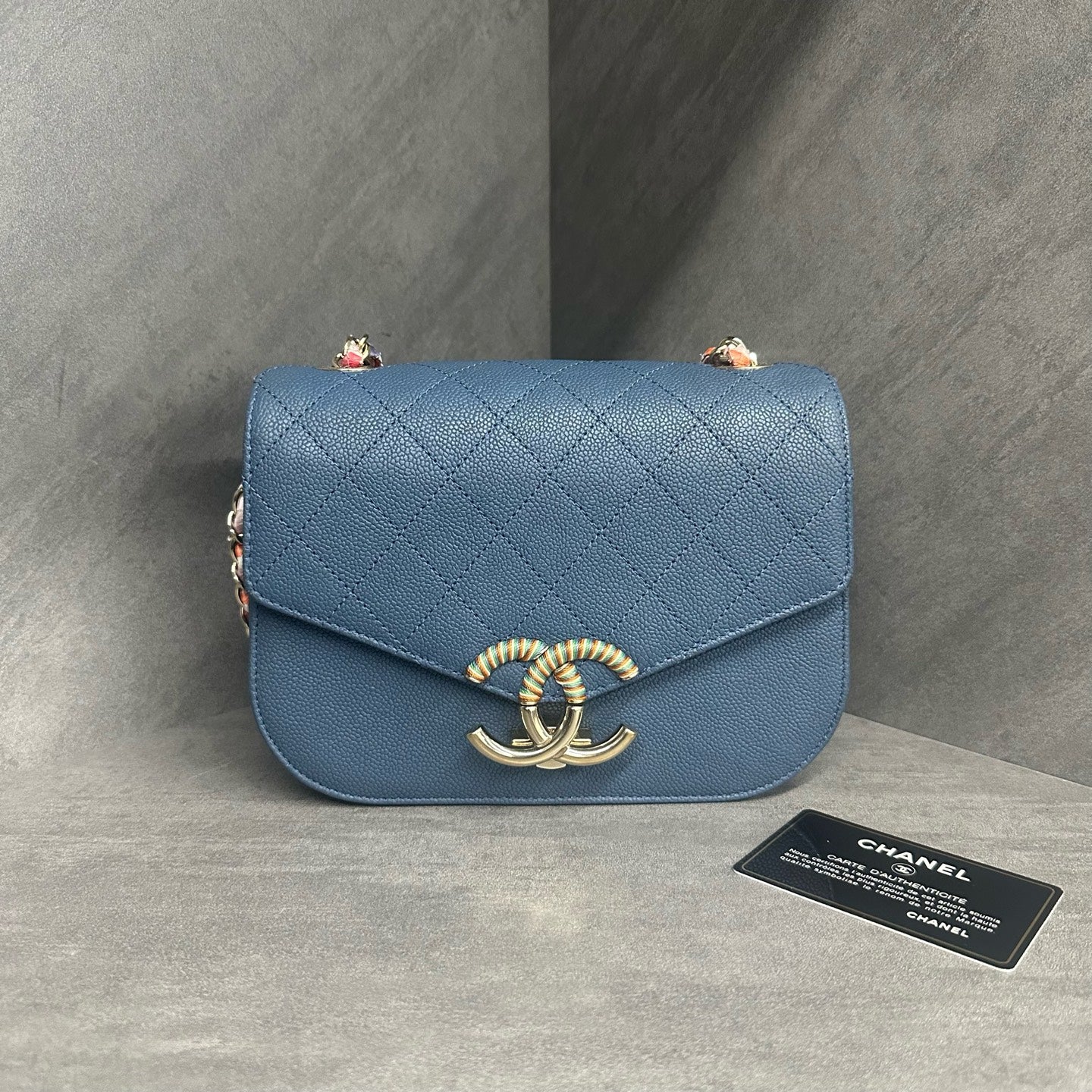 Chanel Flap Cuban series lichee pattern cowhide Blue