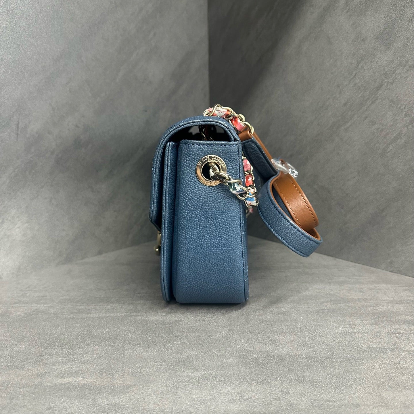 Chanel Flap Cuban series lichee pattern cowhide Blue