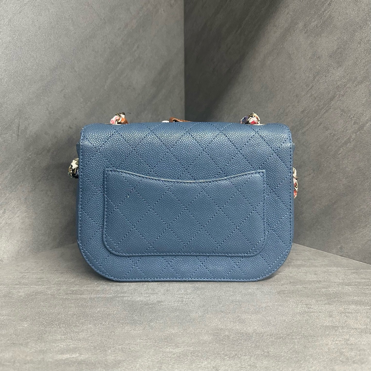 Chanel Flap Cuban series lichee pattern cowhide Blue