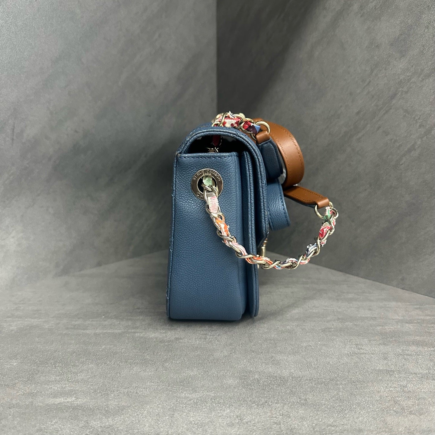 Chanel Flap Cuban series lichee pattern cowhide Blue