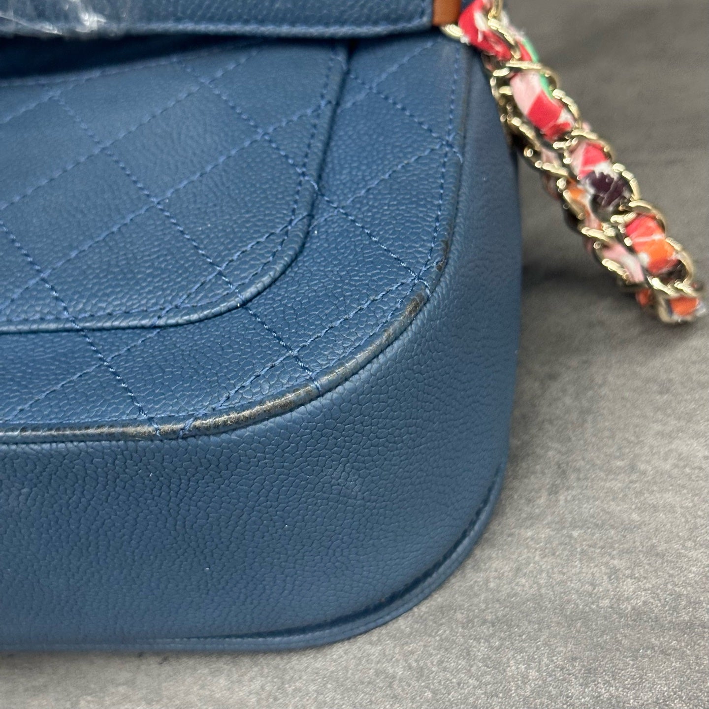 Chanel Flap Cuban series lichee pattern cowhide Blue