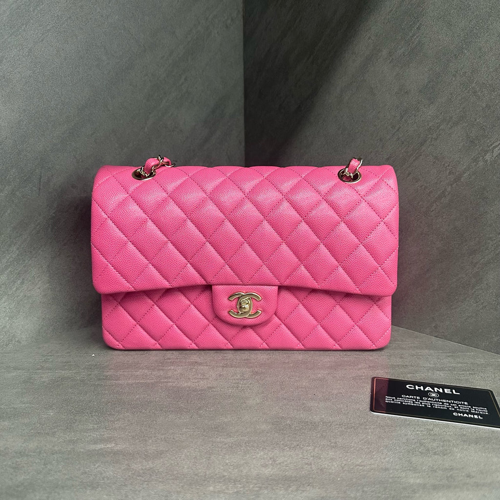 Chanel Classic Flap middle size  lichee pattern cowhide Pink-Gold
