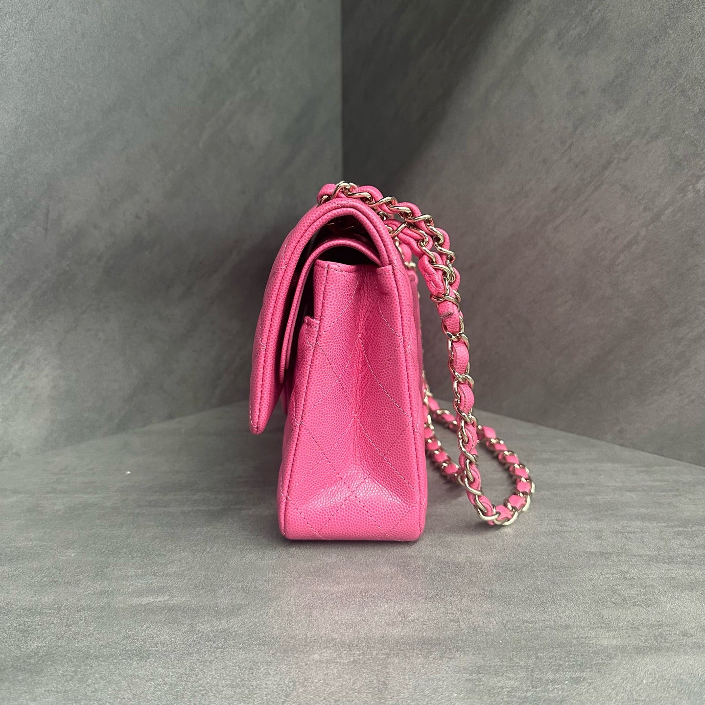 Chanel Classic Flap middle size  lichee pattern cowhide Pink-Gold