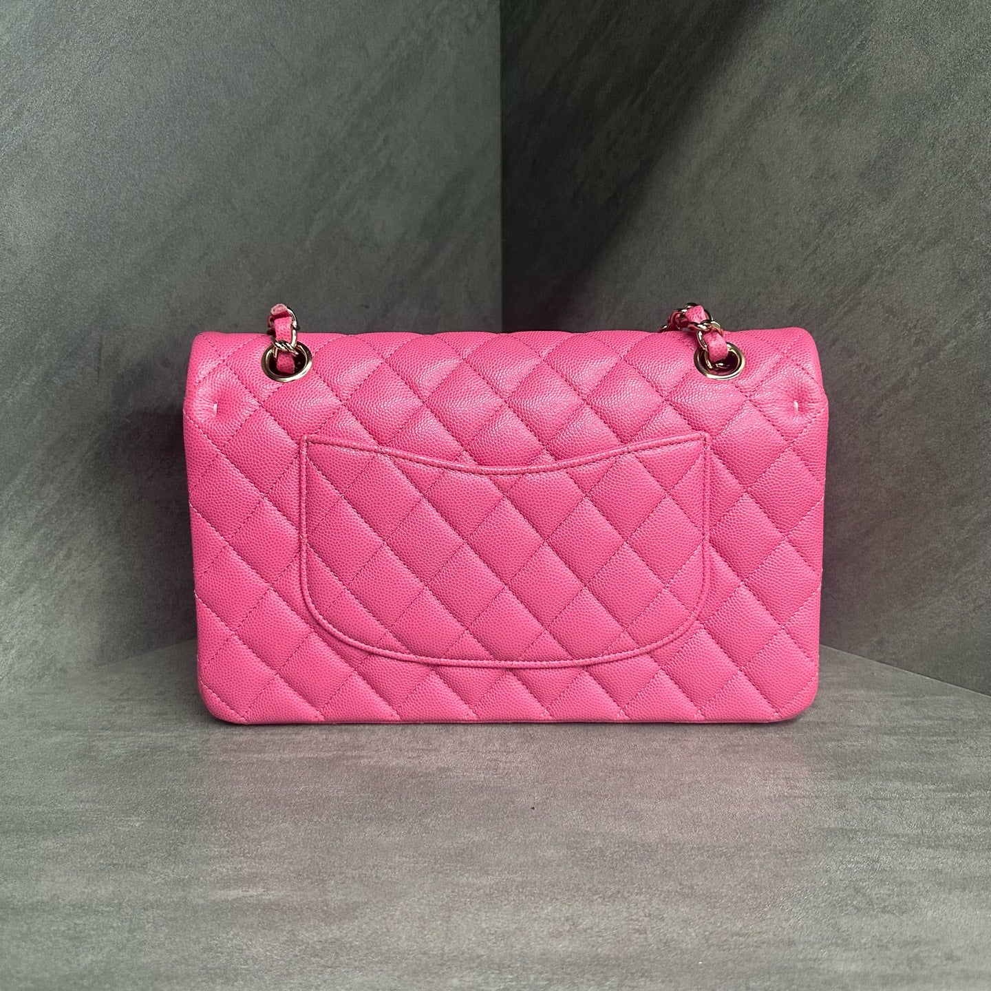 Chanel Classic Flap middle size  lichee pattern cowhide Pink-Gold