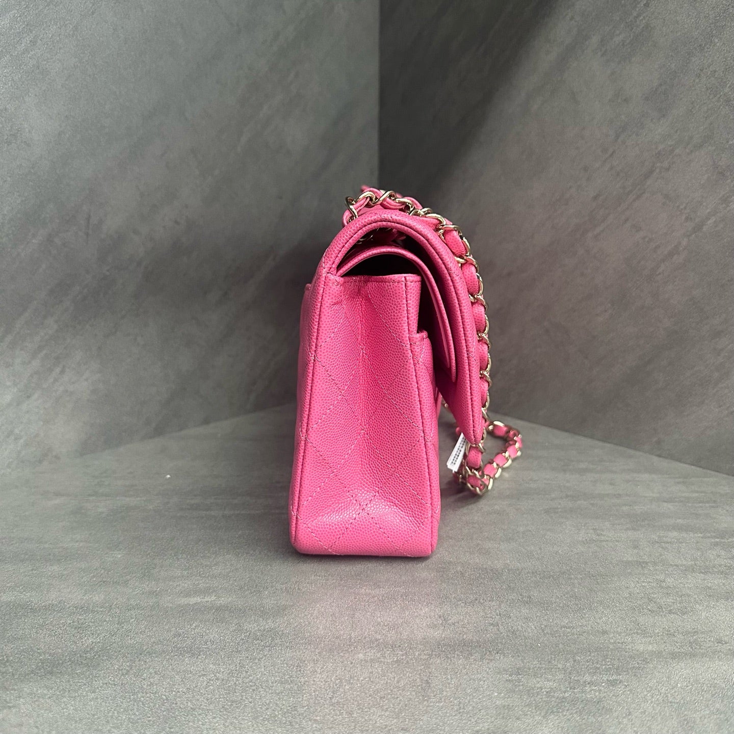 Chanel Classic Flap middle size  lichee pattern cowhide Pink-Gold