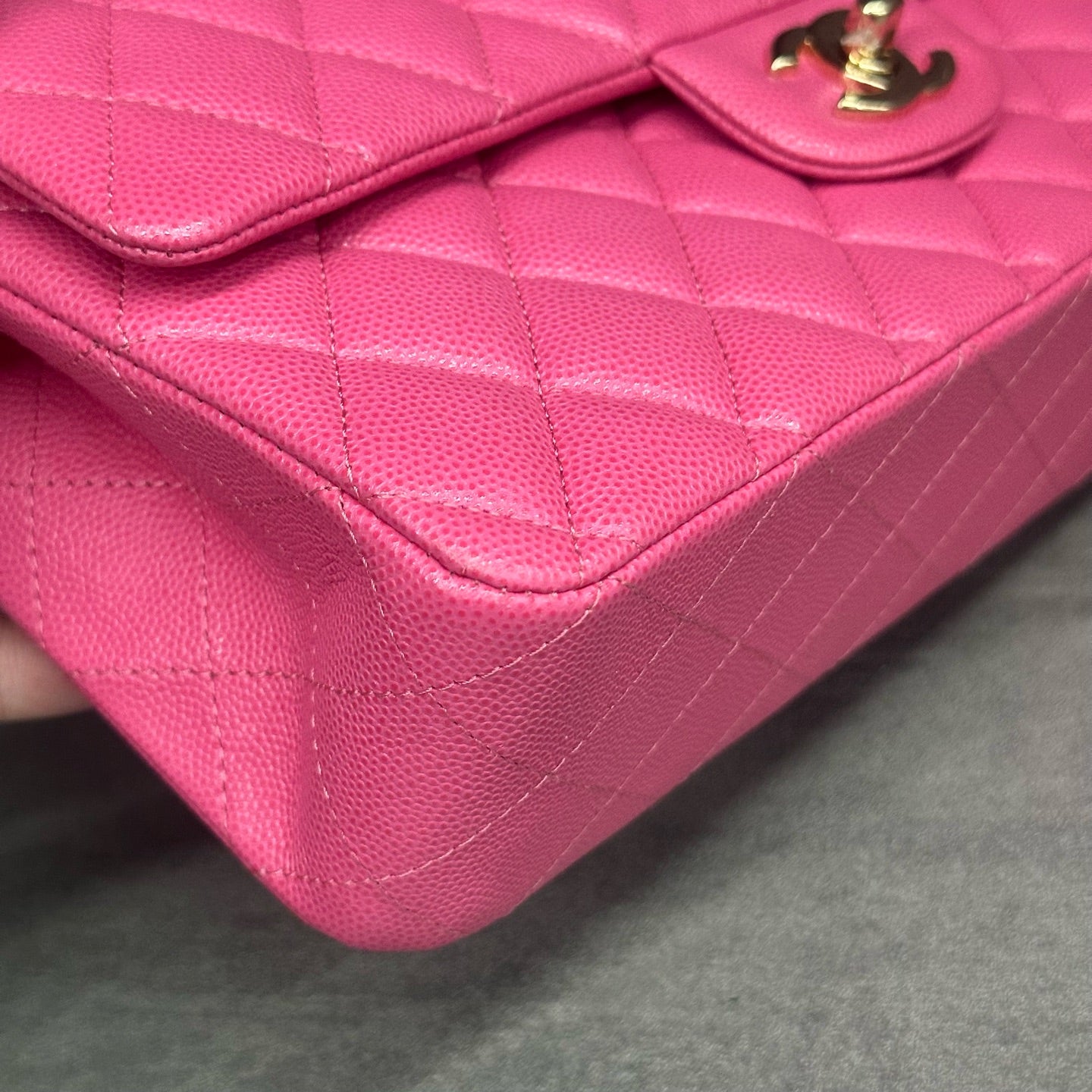 Chanel Classic Flap middle size  lichee pattern cowhide Pink-Gold