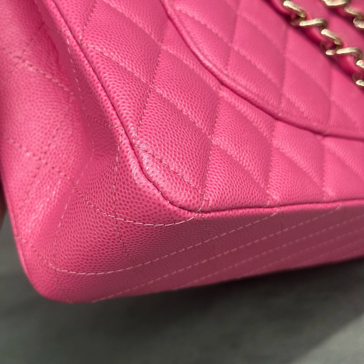 Chanel Classic Flap middle size  lichee pattern cowhide Pink-Gold