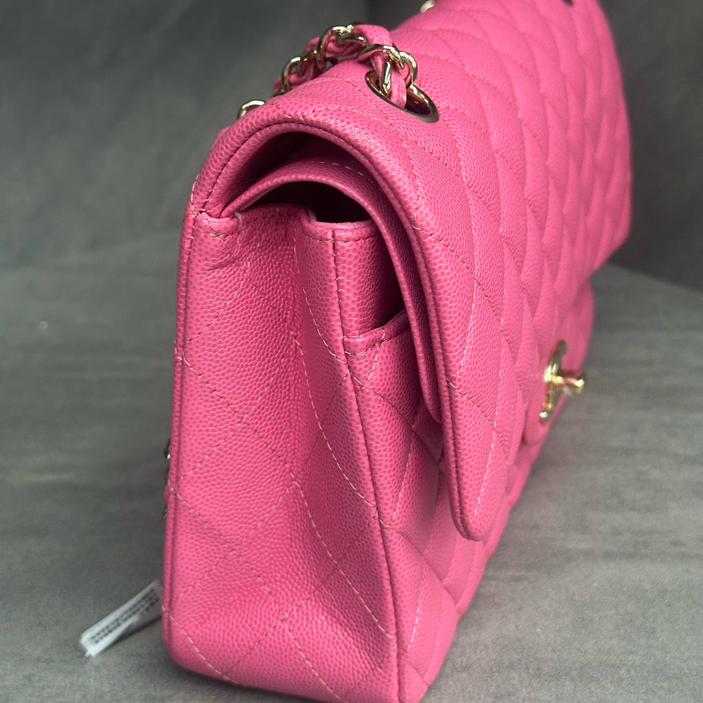 Chanel Classic Flap middle size  lichee pattern cowhide Pink-Gold