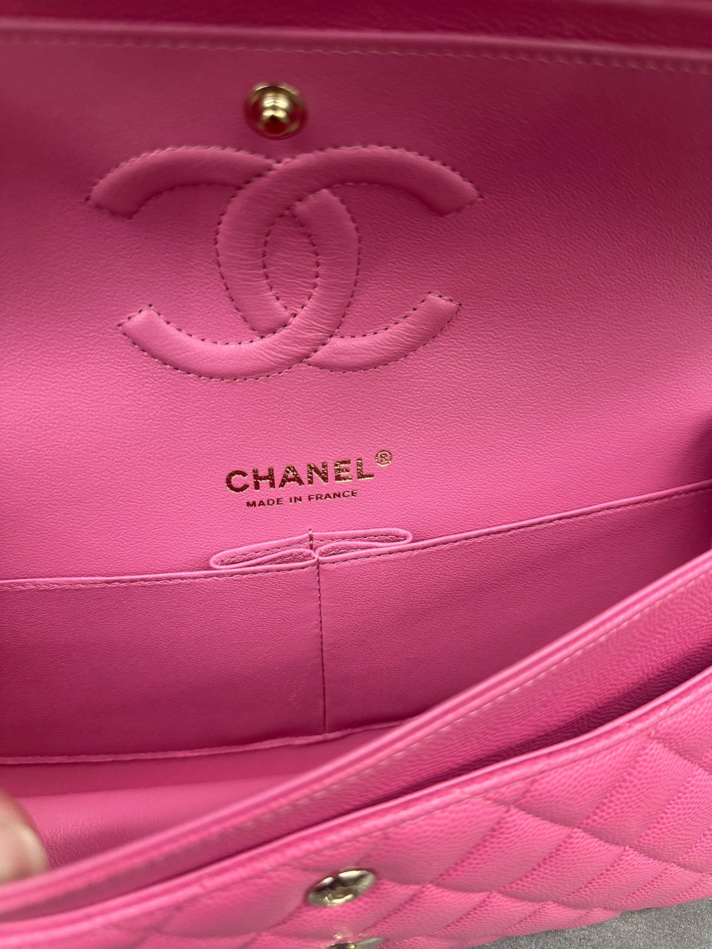 Chanel Classic Flap middle size  lichee pattern cowhide Pink-Gold