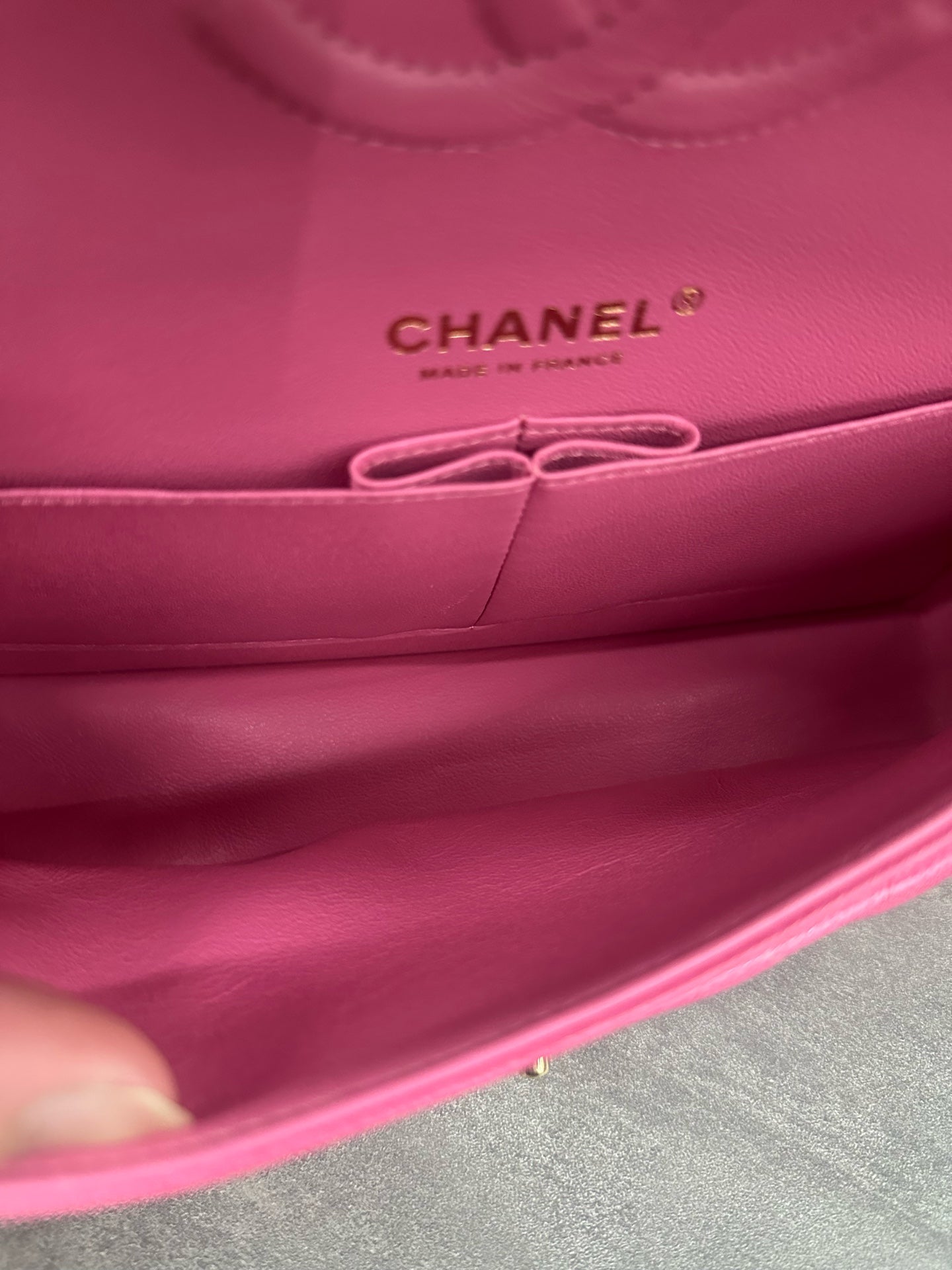 Chanel Classic Flap middle size  lichee pattern cowhide Pink-Gold