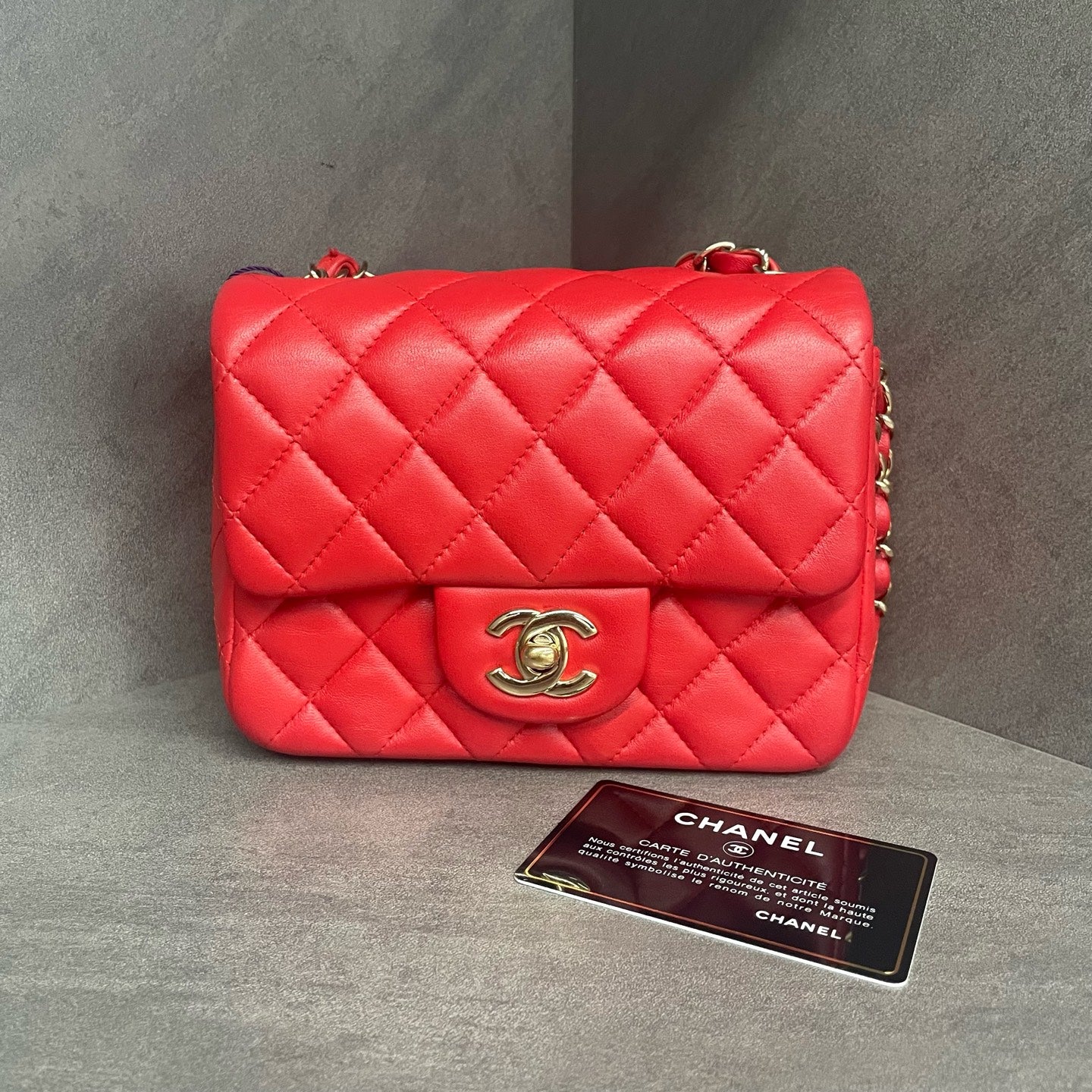 Chanel Classic Flap mini square Red sheepskin