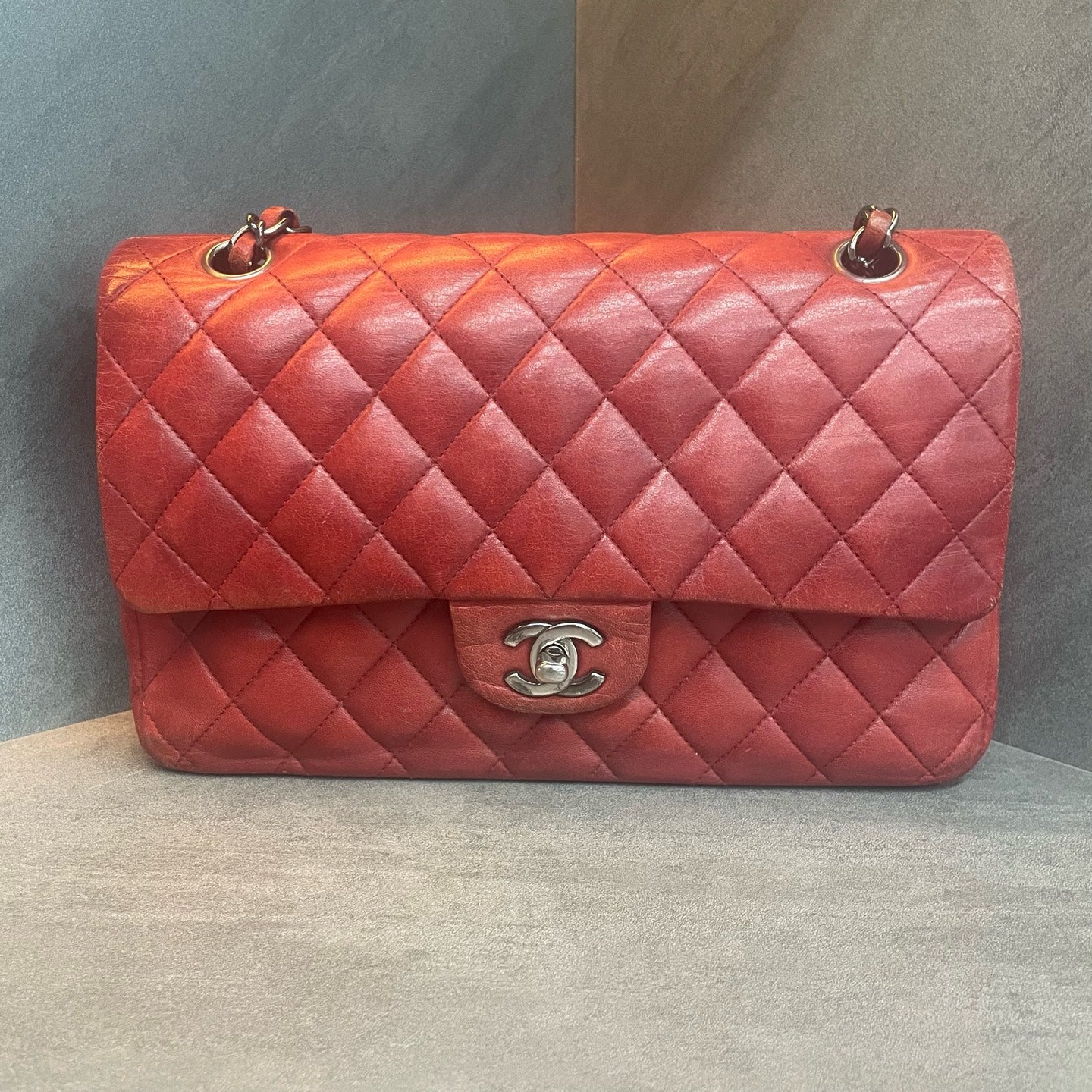 Chanel Classic Flap sheepskin middle size Red-Sliver
