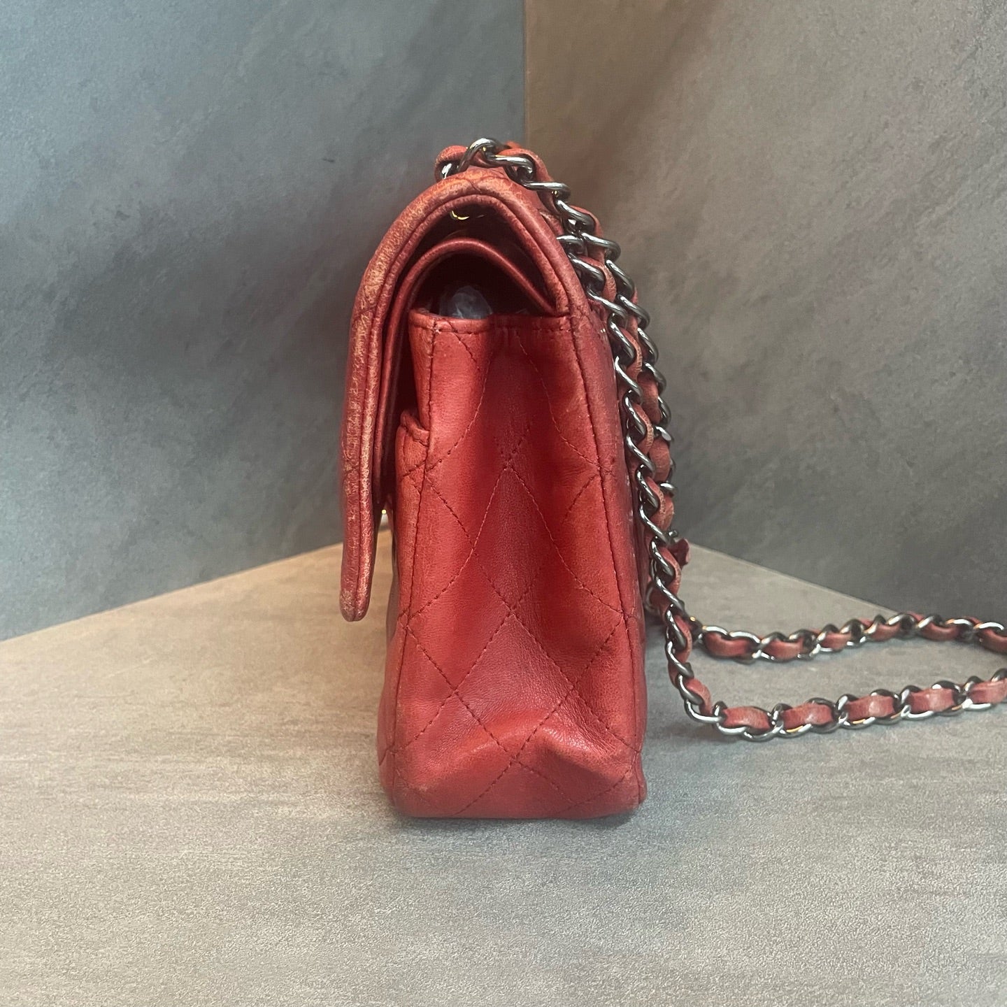 Chanel Classic Flap sheepskin middle size Red-Sliver