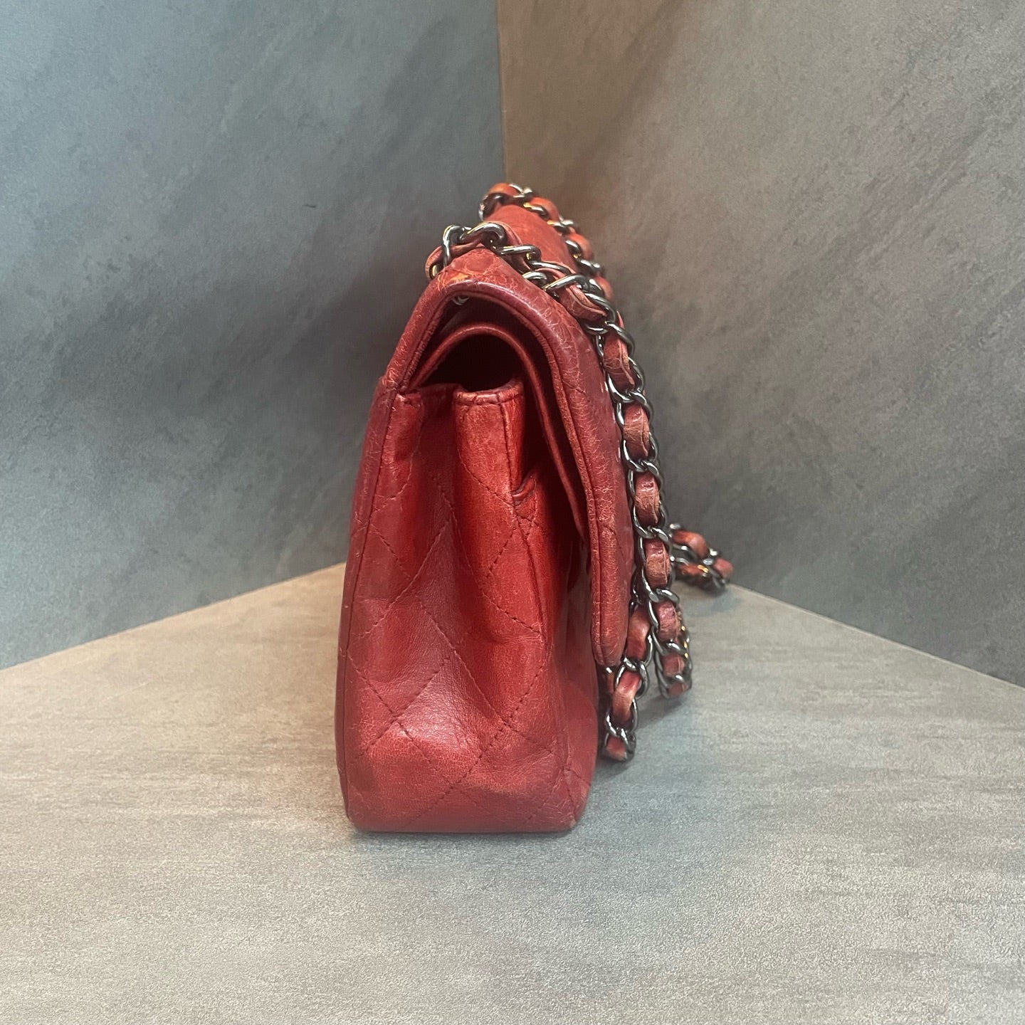 Chanel Classic Flap sheepskin middle size Red-Sliver