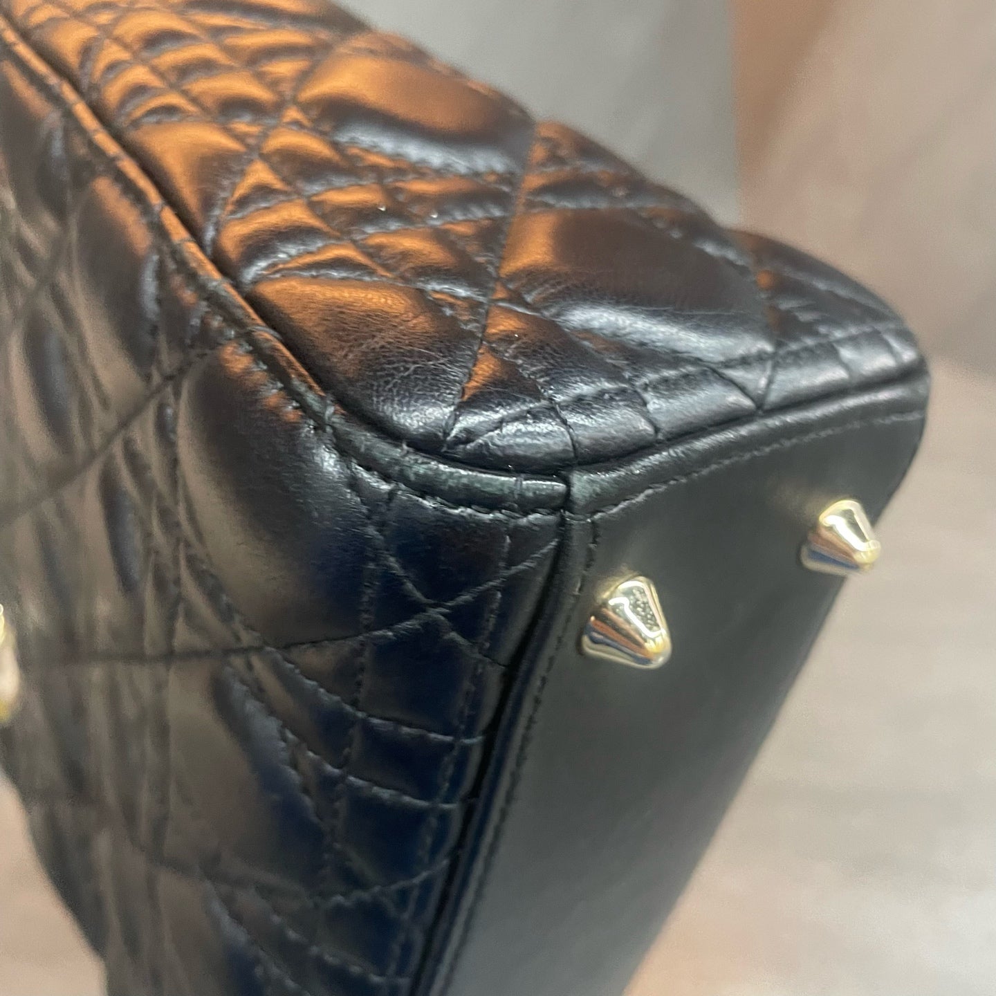 Dior Lady dior middle size sheepskin black gold with Letter shoulder straps