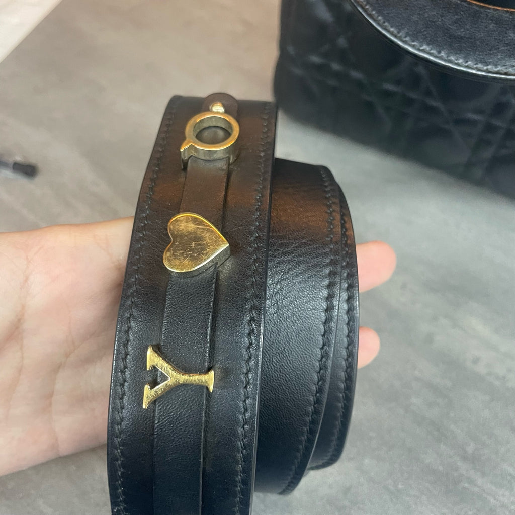 Dior Lady dior middle size sheepskin black gold with Letter shoulder straps