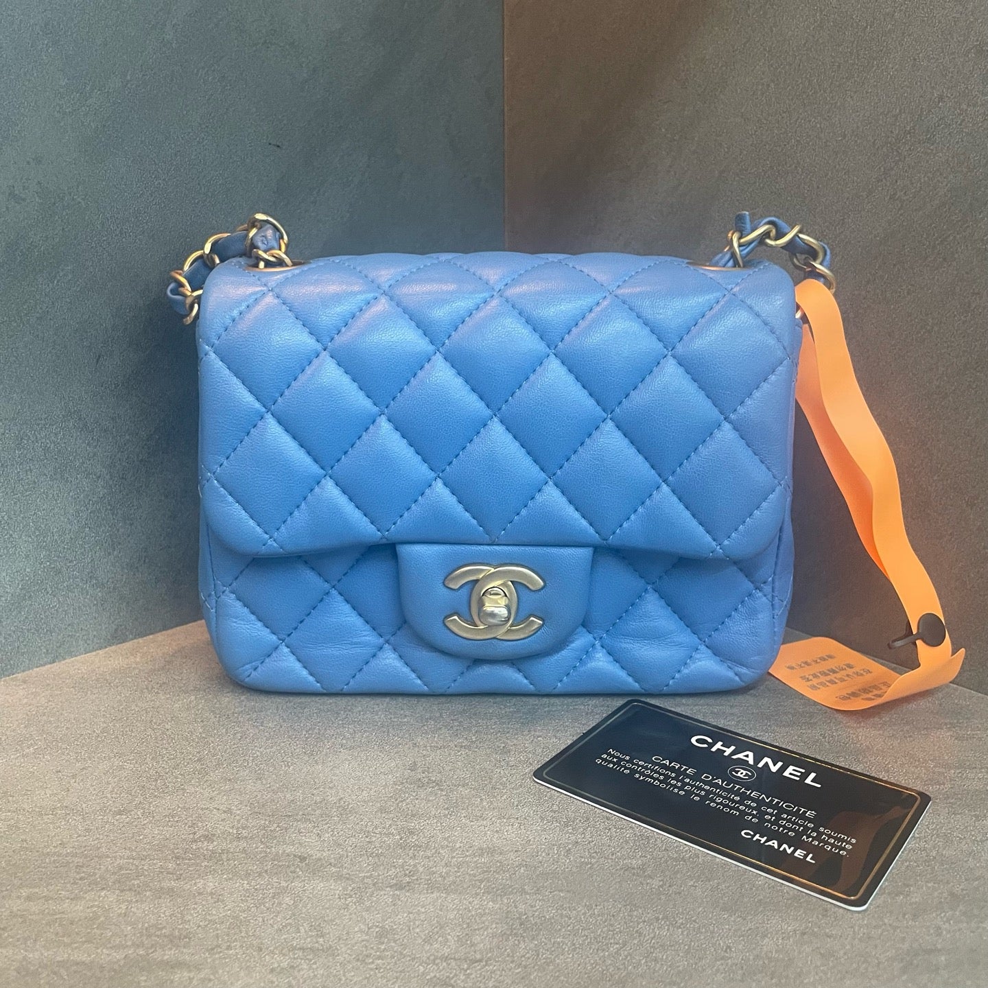 Chanel Classic Flap mini square sheepskin blue