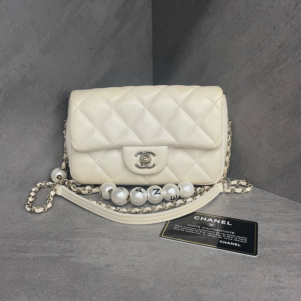 Chanel Classic Flap mini size white with Pearl chain