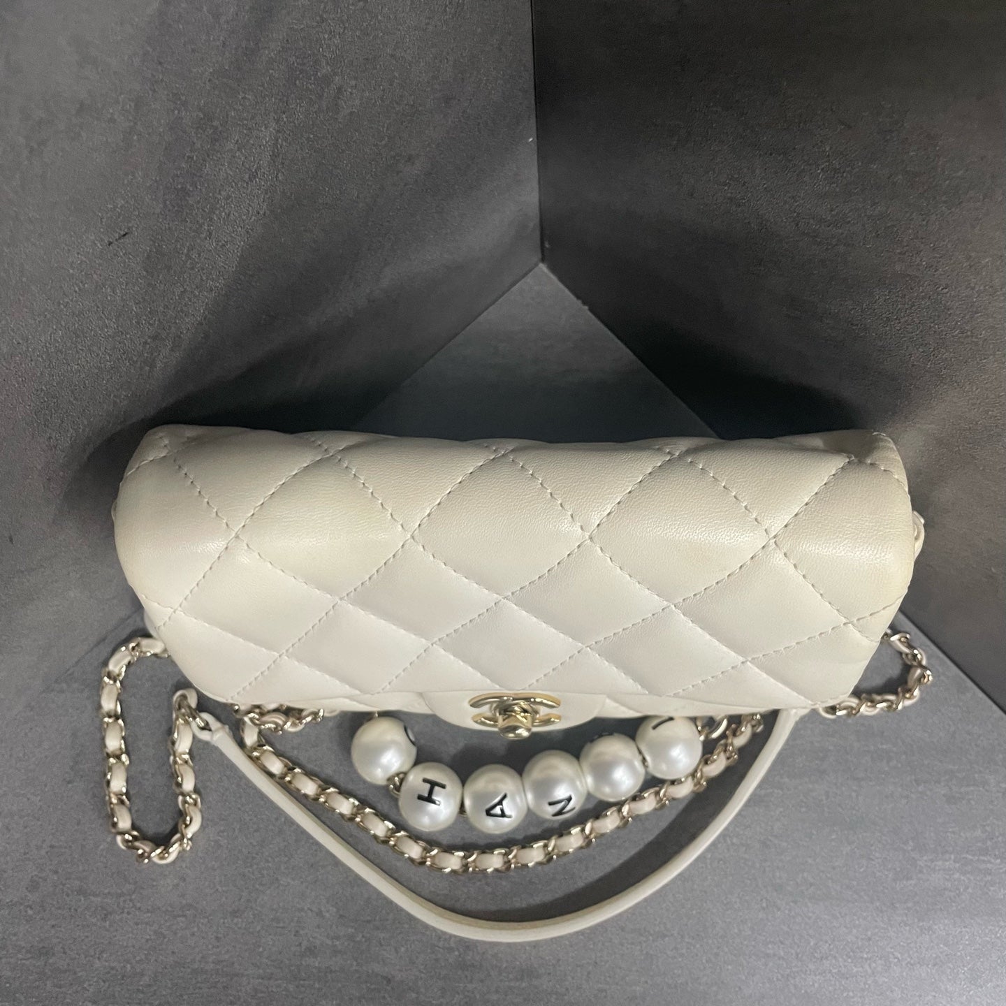 Chanel Classic Flap mini size white with Pearl chain