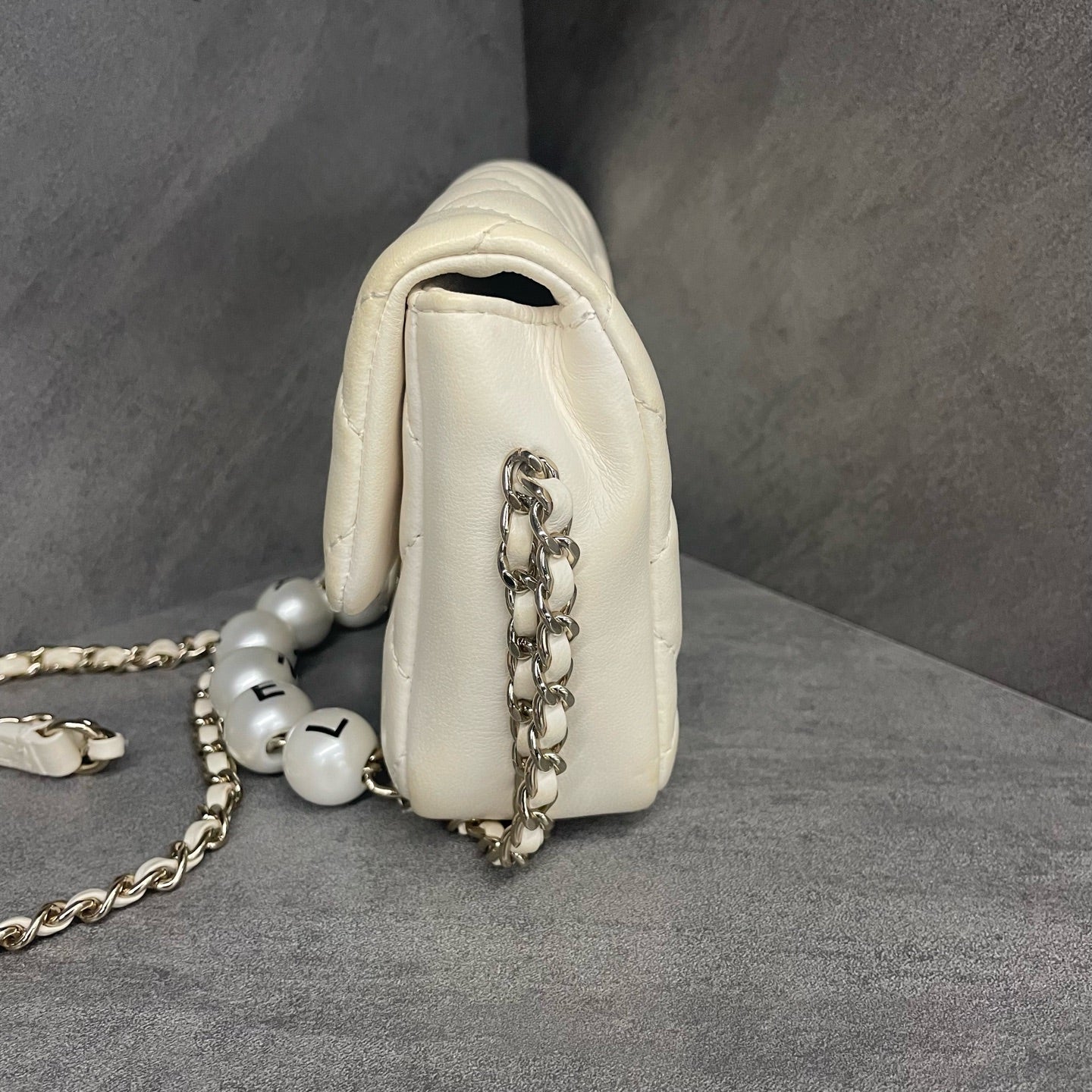 Chanel Classic Flap mini size white with Pearl chain
