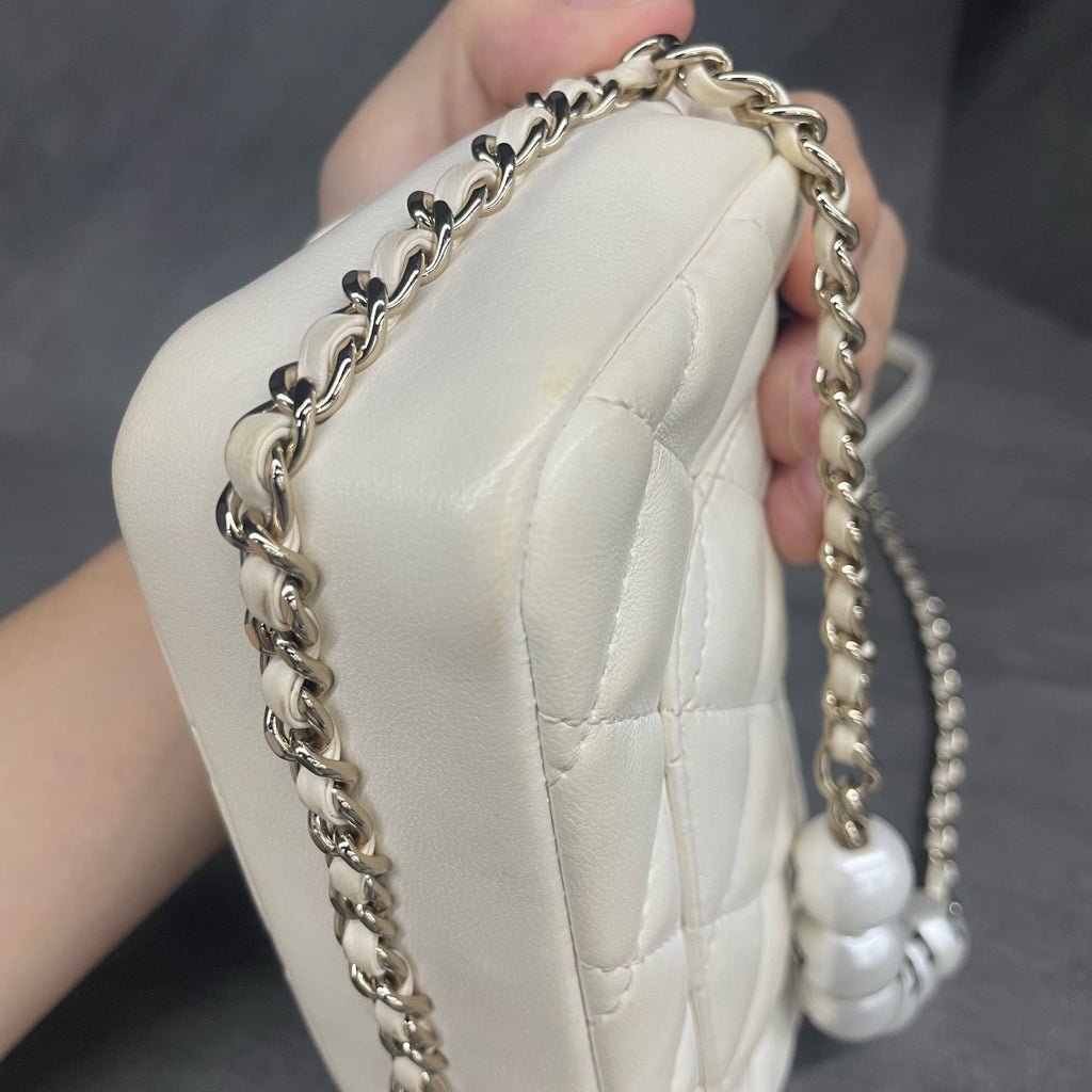 Chanel Classic Flap mini size white with Pearl chain