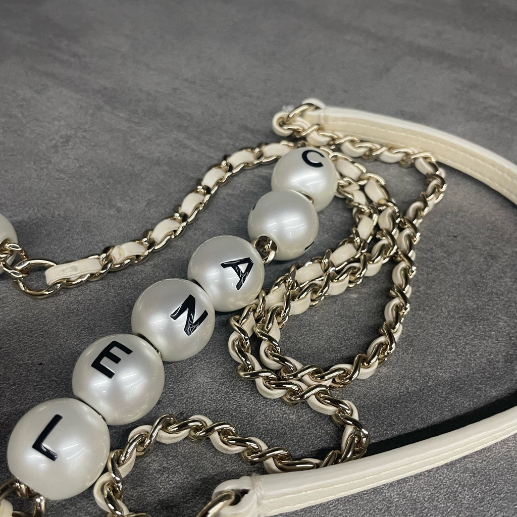 Chanel Classic Flap mini size white with Pearl chain