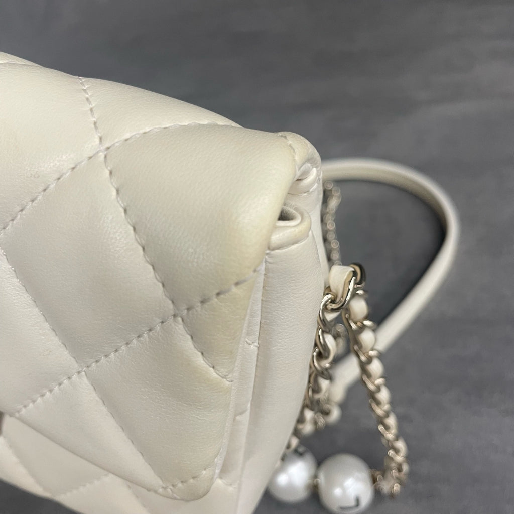 Chanel Classic Flap mini size white with Pearl chain
